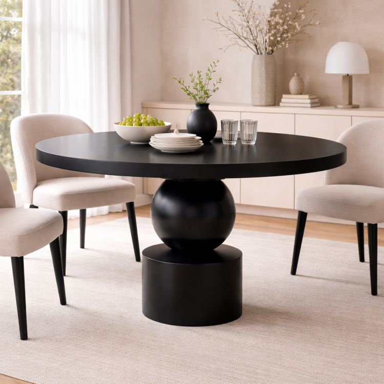 El Yapımı Tornalı Ayaklı Masif Yuvarlak Yemek Masası Modern Tasarım 100cm