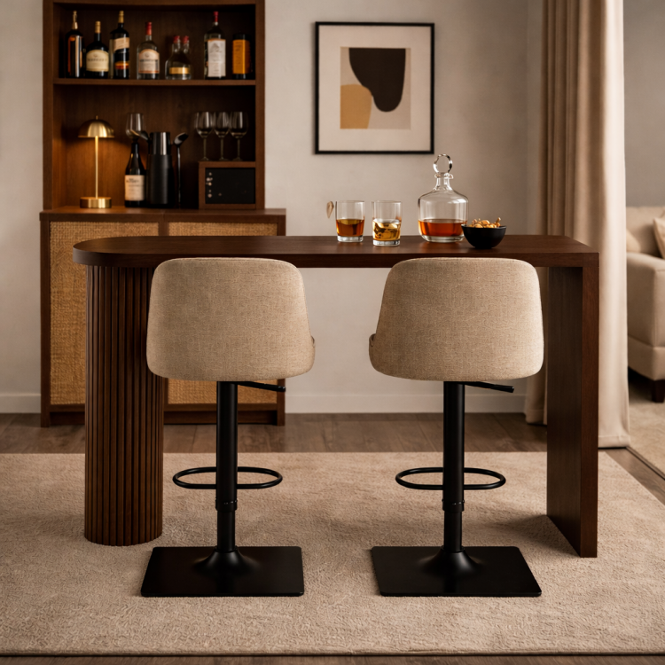 Masif Ahşap Koyu Ceviz Modern Bar Masası – Flüt Ayaklı, El Yapımı Tasarım