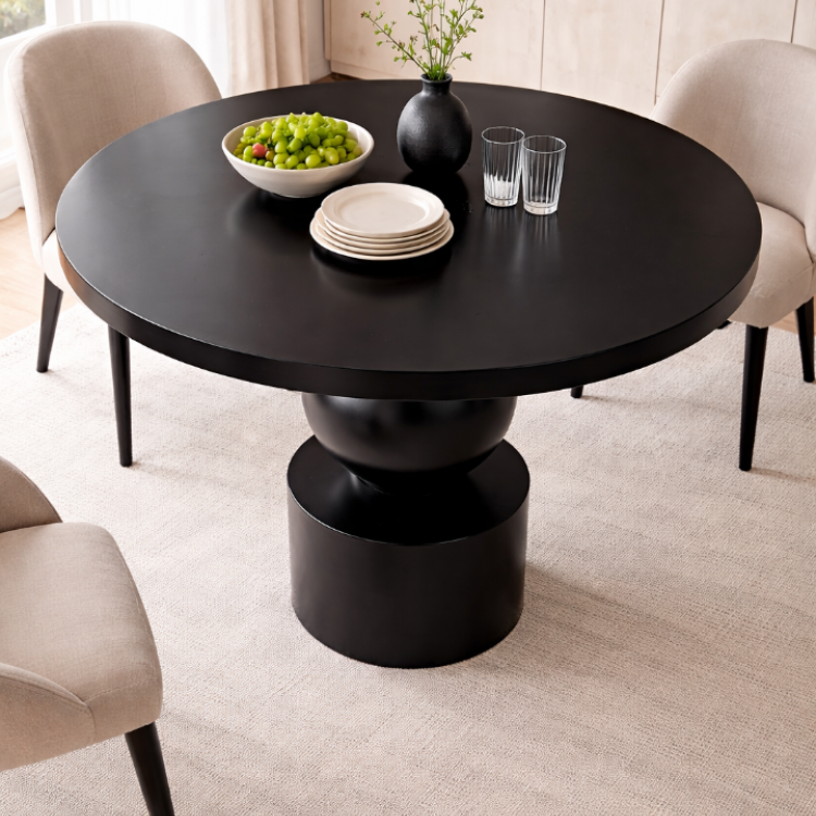 El Yapımı Tornalı Ayaklı Masif Yuvarlak Yemek Masası Modern Tasarım 100cm