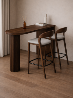 Masif Ahşap Koyu Ceviz Modern Bar Masası – Flüt Ayaklı, El Yapımı Tasarım Masif Ahşap Koyu Ceviz Modern Bar Masası – Flüt Ayaklı, El Yapımı Tasarım