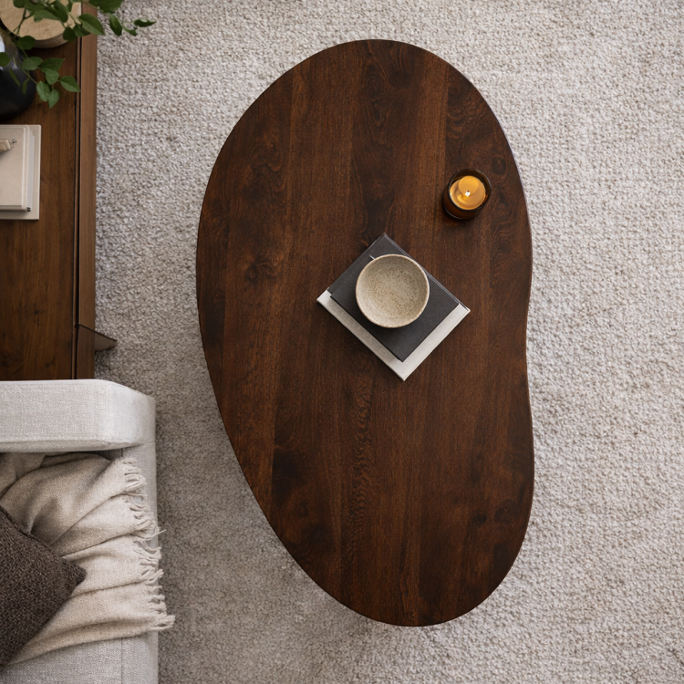 Masif Gürgen Ahşap Orta Sehpa – Modern Organik Form Minimal Tasarım Salon Sehpası