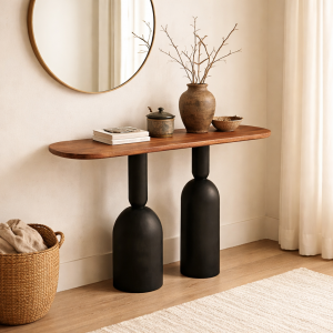 Masif Gürgen Ahşap Modern Dresuar Konsol Masa 140x35x80 cm Heykelsi Ayak Tasarım Antre Masası