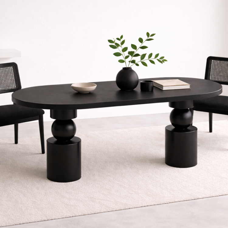 Masif Ahşap Torna Ayaklı Yemek Masası 150x60 cm – Doğal Minimalist Modern Mutfak Masası 4 Kişilik