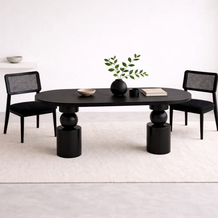 Masif Ahşap Torna Ayaklı Yemek Masası 150x60 cm – Doğal Minimalist Modern Mutfak Masası 4 Kişilik