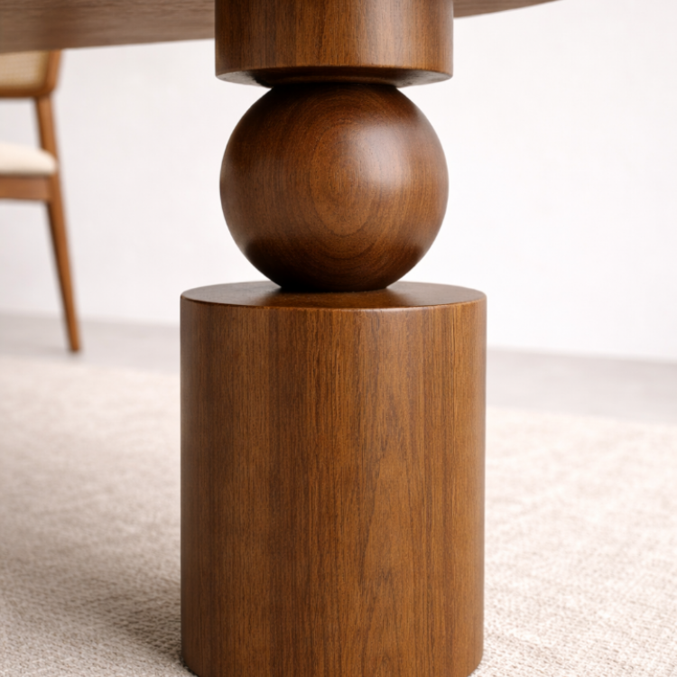 Masif Ahşap Torna Ayaklı Yemek Masası 150x60 cm – Doğal Minimalist Modern Mutfak Masası 4 Kişilik