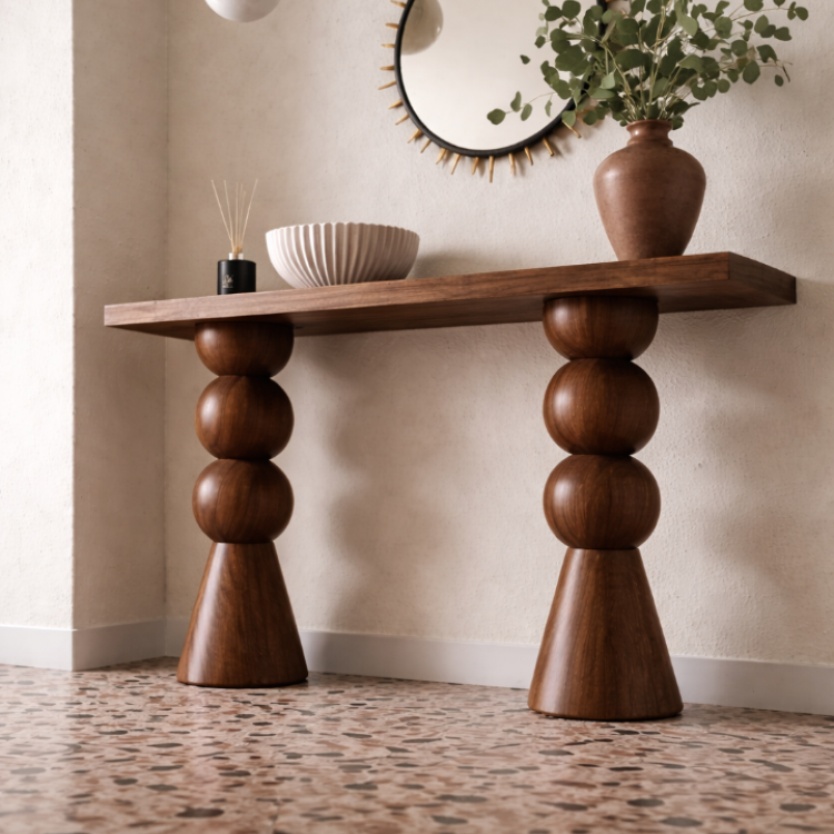 Masif Ahşap Küre Ayaklı Dresuar Modern Tasarım – El Yapımı Tornalı Tasarım Antre & Salon Konsol