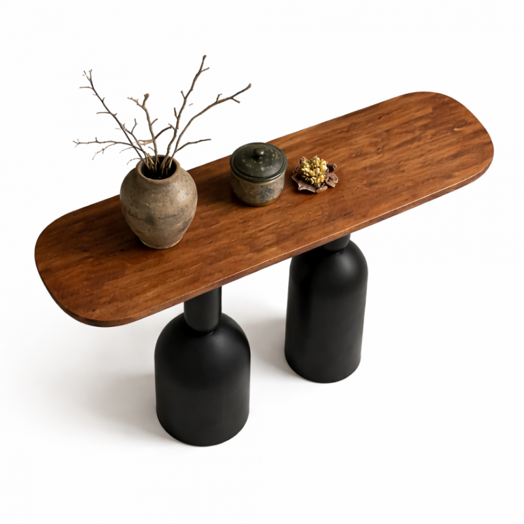 Masif Gürgen Ahşap Modern Dresuar Konsol Masa 140x35x80 cm Heykelsi Ayak Tasarım Antre Masası