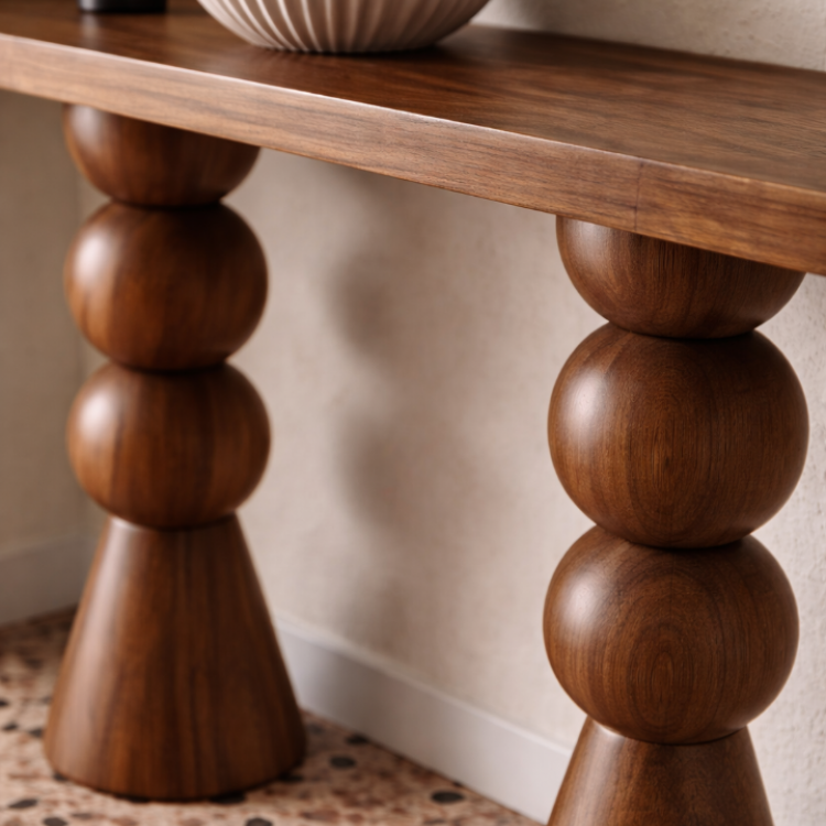 Masif Ahşap Küre Ayaklı Dresuar Modern Tasarım – El Yapımı Tornalı Tasarım Antre & Salon Konsol