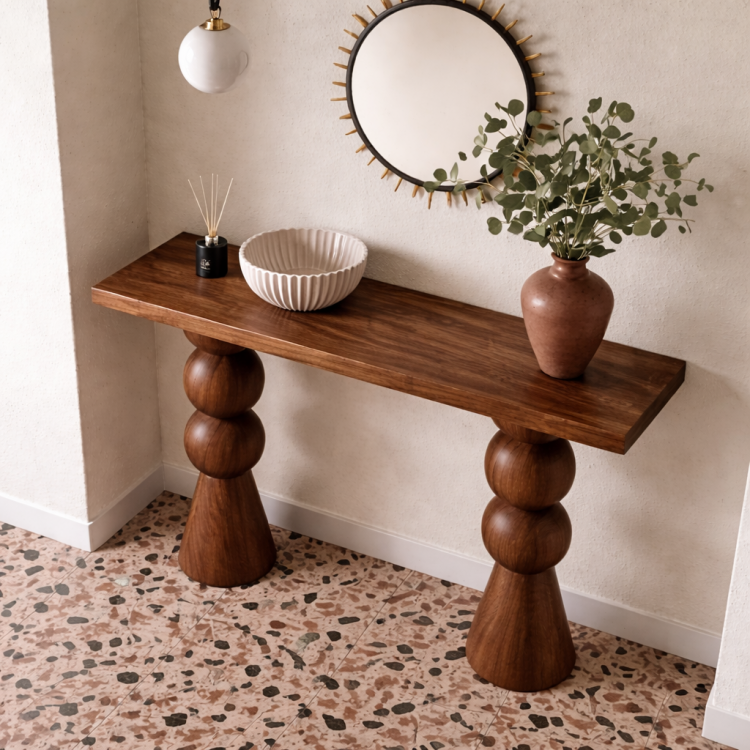 Masif Ahşap Küre Ayaklı Dresuar Modern Tasarım – El Yapımı Tornalı Tasarım Antre & Salon Konsol