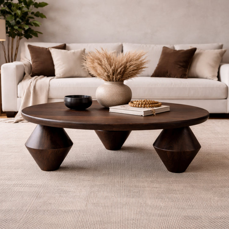 Masif Ahşap Totem Ayaklı Orta Sehpa – Modern Tasarım Yuvarlak Salon Sehpası Masif Ahşap Totem Ayaklı Orta Sehpa – Modern Tasarım Yuvarlak Salon Sehpası