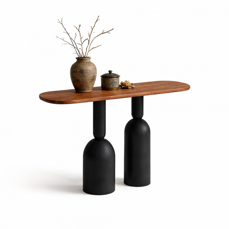 Masif Gürgen Ahşap Modern Dresuar Konsol Masa 140x35x80 cm Heykelsi Ayak Tasarım Antre Masası