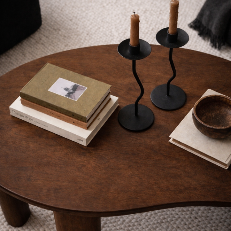 Masif Gürgen Ahşap Orta Sehpa – Modern Organik Form Minimal Tasarım Salon Sehpası