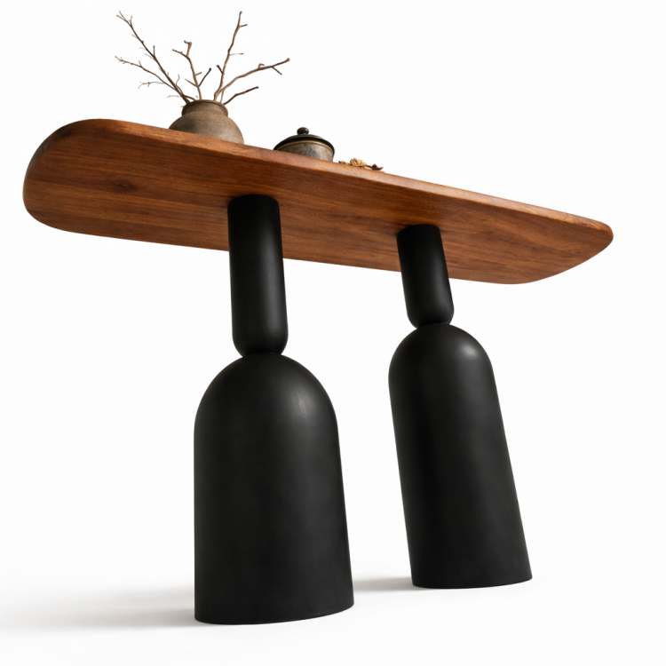 Masif Gürgen Ahşap Modern Dresuar Konsol Masa 140x35x80 cm Heykelsi Ayak Tasarım Antre Masası