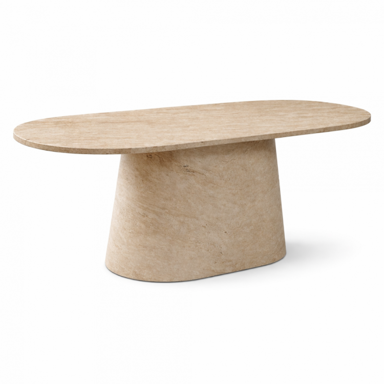 Masif Ahşap Traverten Kaplama Oval Yemek Masası – 180x90 cm Masif Ahşap Traverten Kaplama Oval Yemek Masası – 180x90 cm