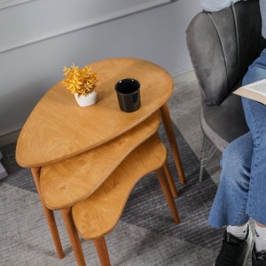 Meşe Doğal Ahşap Zigon Sehpa 3'lü Set, Modern Masif Yan Sehpa Yeni Nesil Dekor