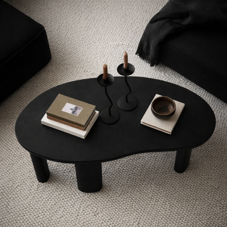 Masif Gürgen Ahşap Orta Sehpa – Modern Organik Form Minimal Tasarım Salon Sehpası