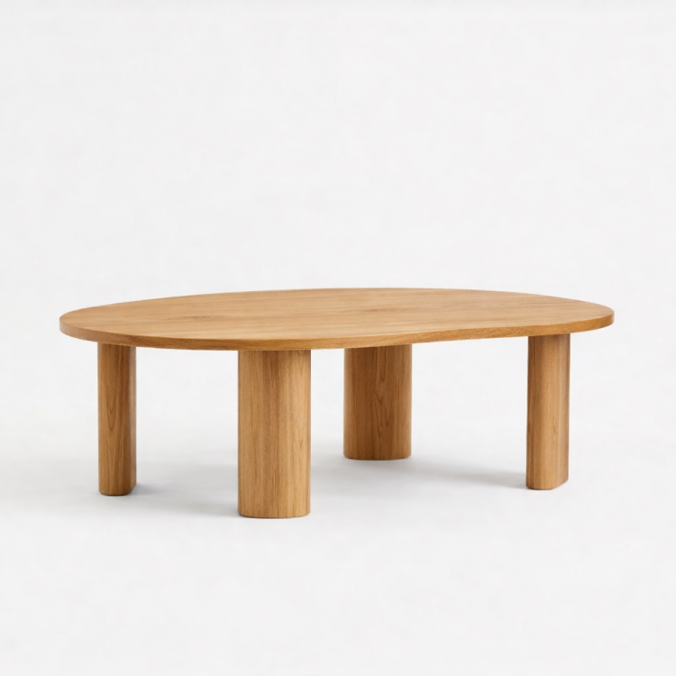 Masif Gürgen Ahşap Orta Sehpa – Modern Organik Form Minimal Tasarım Salon Sehpası