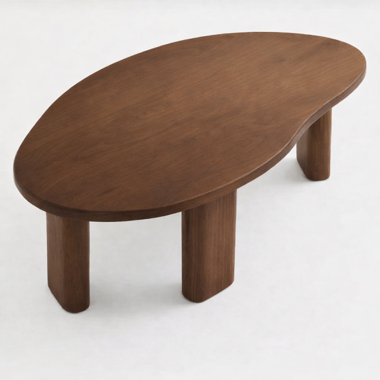 Masif Gürgen Ahşap Orta Sehpa – Modern Organik Form Minimal Tasarım Salon Sehpası