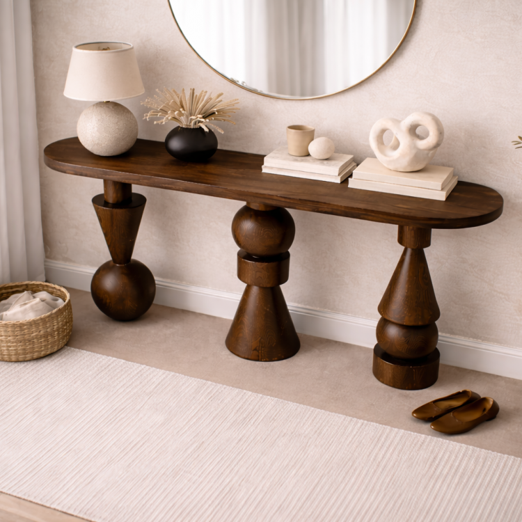 Ayos Ağacı Heykelsi Torna Ayaklı Dresuar – Modern Tasarım Masif Ahşap Konsol Ayos Ağacı Heykelsi Torna Ayaklı Dresuar – Modern Tasarım Masif Ahşap Konsol