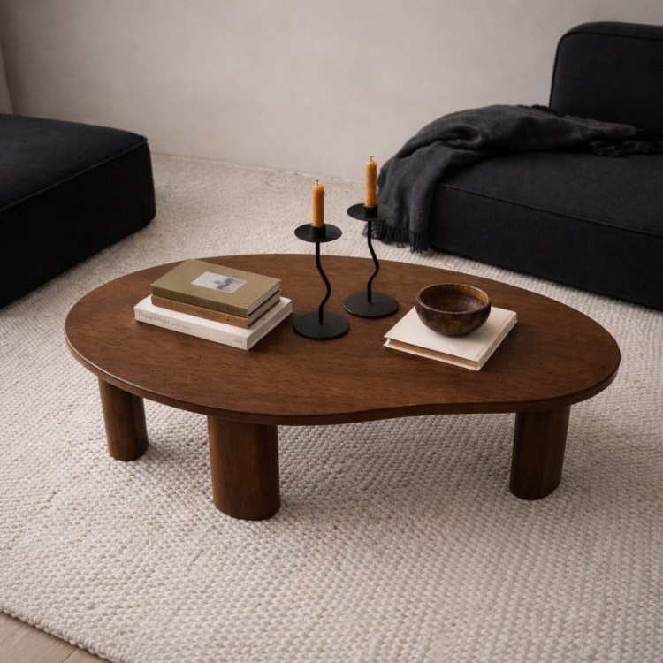 Masif Gürgen Ahşap Orta Sehpa – Modern Organik Form Minimal Tasarım Salon Sehpası