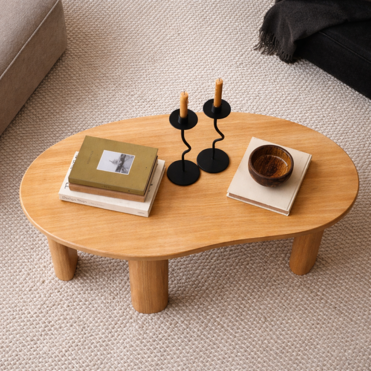 Masif Gürgen Ahşap Orta Sehpa – Modern Organik Form Minimal Tasarım Salon Sehpası