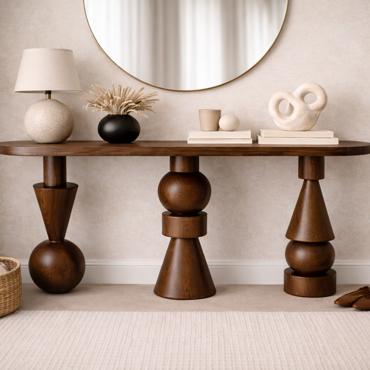 Ayos Ağacı Heykelsi Torna Ayaklı Dresuar – Modern Tasarım Masif Ahşap Konsol Ayos Ağacı Heykelsi Torna Ayaklı Dresuar – Modern Tasarım Masif Ahşap Konsol