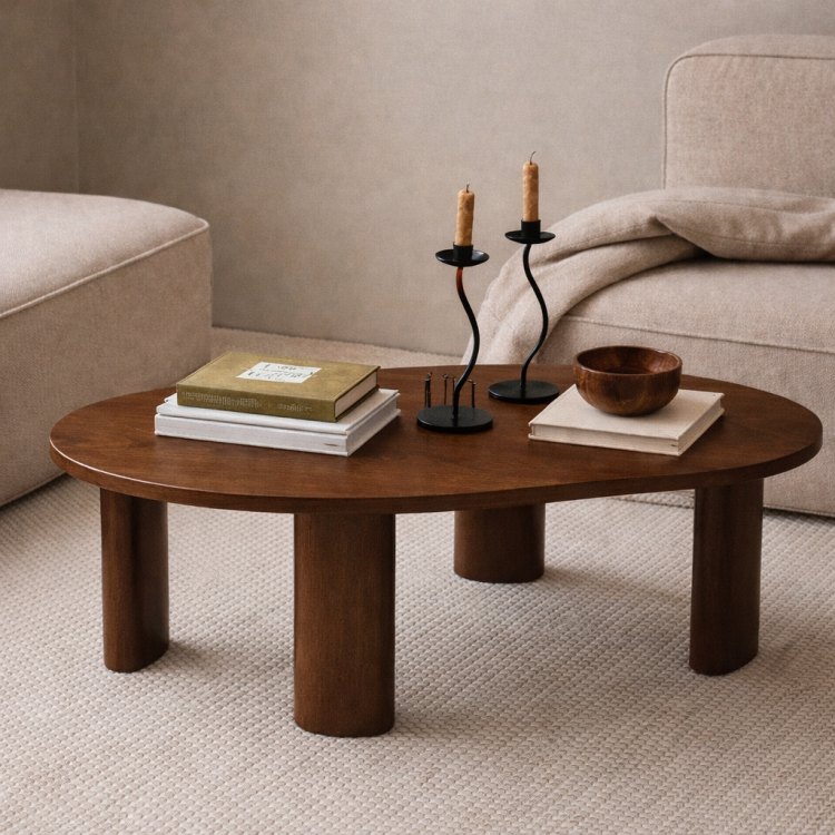 Masif Gürgen Ahşap Orta Sehpa – Modern Organik Form Minimal Tasarım Salon Sehpası