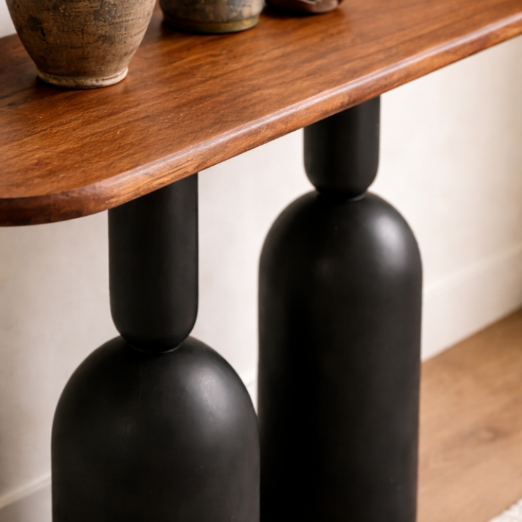 Masif Gürgen Ahşap Modern Dresuar Konsol Masa 140x35x80 cm Heykelsi Ayak Tasarım Antre Masası