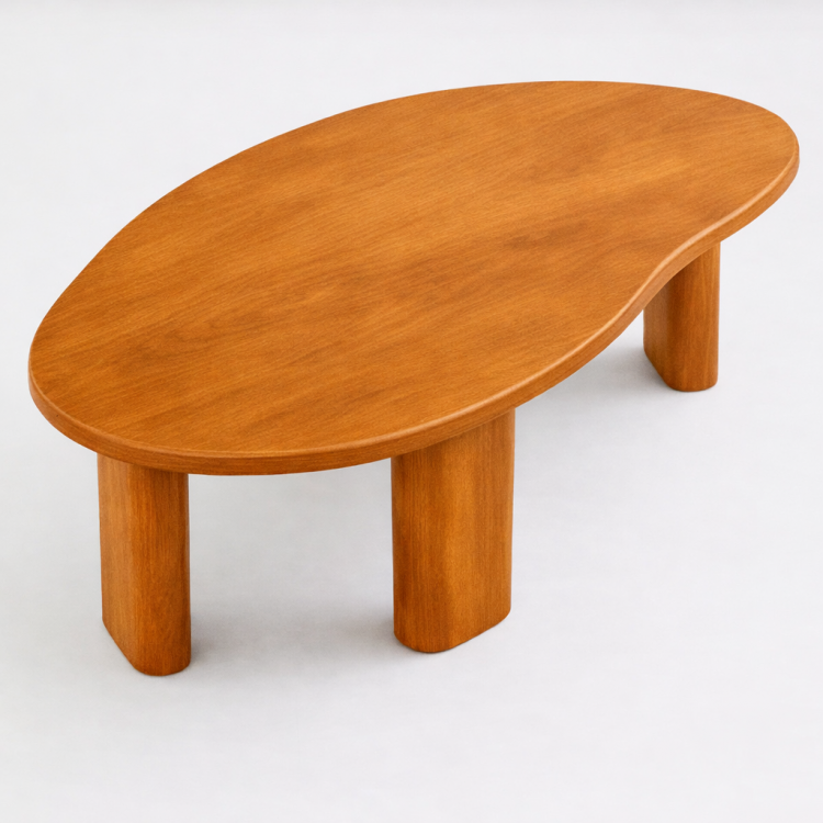 Masif Gürgen Ahşap Orta Sehpa – Modern Organik Form Minimal Tasarım Salon Sehpası