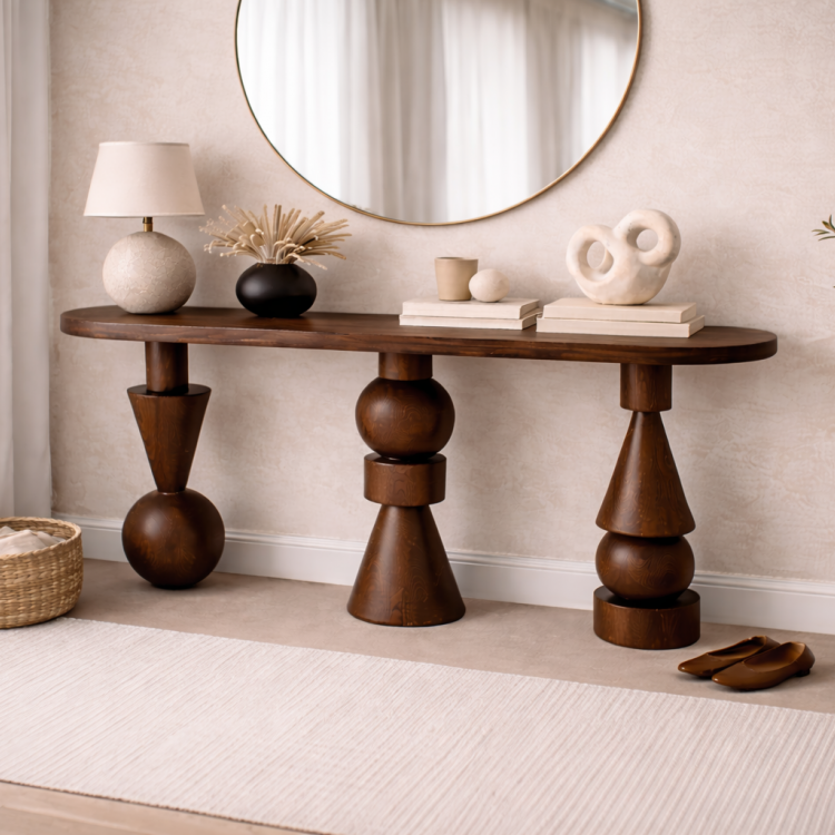 Ayos Ağacı Heykelsi Torna Ayaklı Dresuar – Modern Tasarım Masif Ahşap Konsol Ayos Ağacı Heykelsi Torna Ayaklı Dresuar – Modern Tasarım Masif Ahşap Konsol
