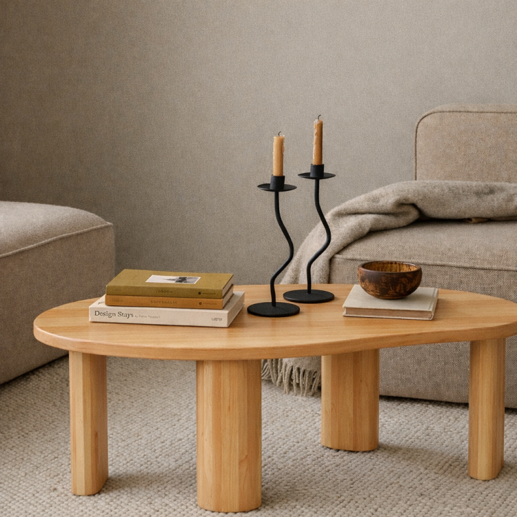 Masif Gürgen Ahşap Orta Sehpa – Modern Organik Form Minimal Tasarım Salon Sehpası