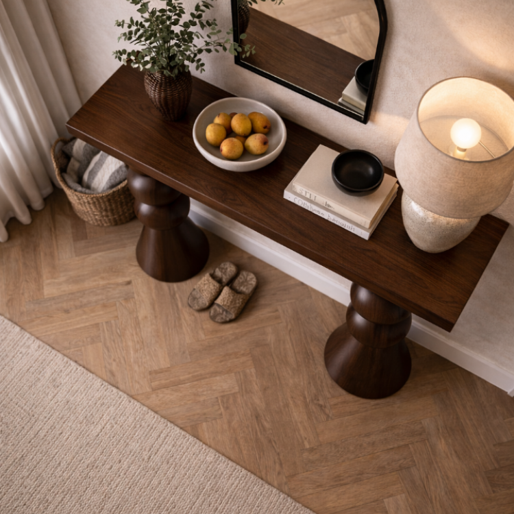 Masif Ahşap Küre Ayaklı Dresuar Modern Tasarım – El Yapımı Tornalı Tasarım Antre & Salon Konsol