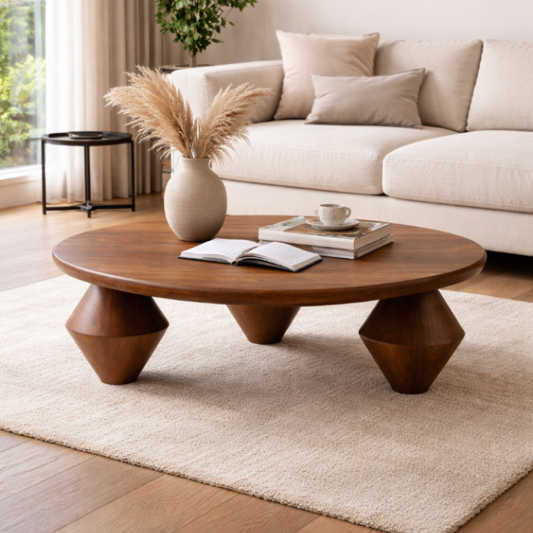 Masif Ahşap Totem Ayaklı Orta Sehpa – Modern Tasarım Yuvarlak Salon Sehpası Masif Ahşap Totem Ayaklı Orta Sehpa – Modern Tasarım Yuvarlak Salon Sehpası