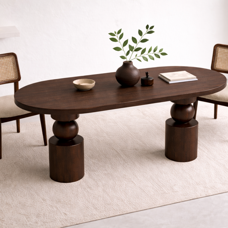 Masif Ahşap Torna Ayaklı Yemek Masası 150x60 cm – Doğal Minimalist Modern Mutfak Masası 4 Kişilik