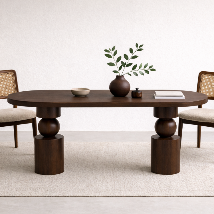 Masif Ahşap Torna Ayaklı Yemek Masası 150x60 cm – Doğal Minimalist Modern Mutfak Masası 4 Kişilik