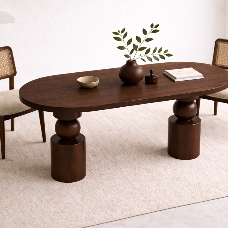 Masif Ahşap Torna Ayaklı Yemek Masası 150x60 cm – Doğal Minimalist Modern Mutfak Masası 4 Kişilik