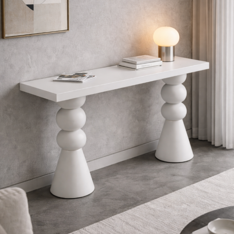 Masif Ahşap Küre Ayaklı Dresuar Modern Tasarım – El Yapımı Tornalı Tasarım Antre & Salon Konsol