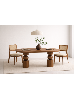 Masif Ahşap Torna Ayaklı Yemek Masası 150x60 cm – Doğal Minimalist Modern Mutfak Masası 4 Kişilik