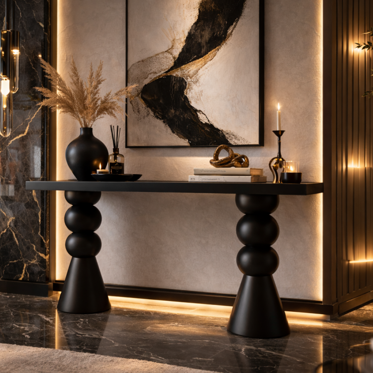 Masif Ahşap Küre Ayaklı Dresuar Modern Tasarım – El Yapımı Tornalı Tasarım Antre & Salon Konsol