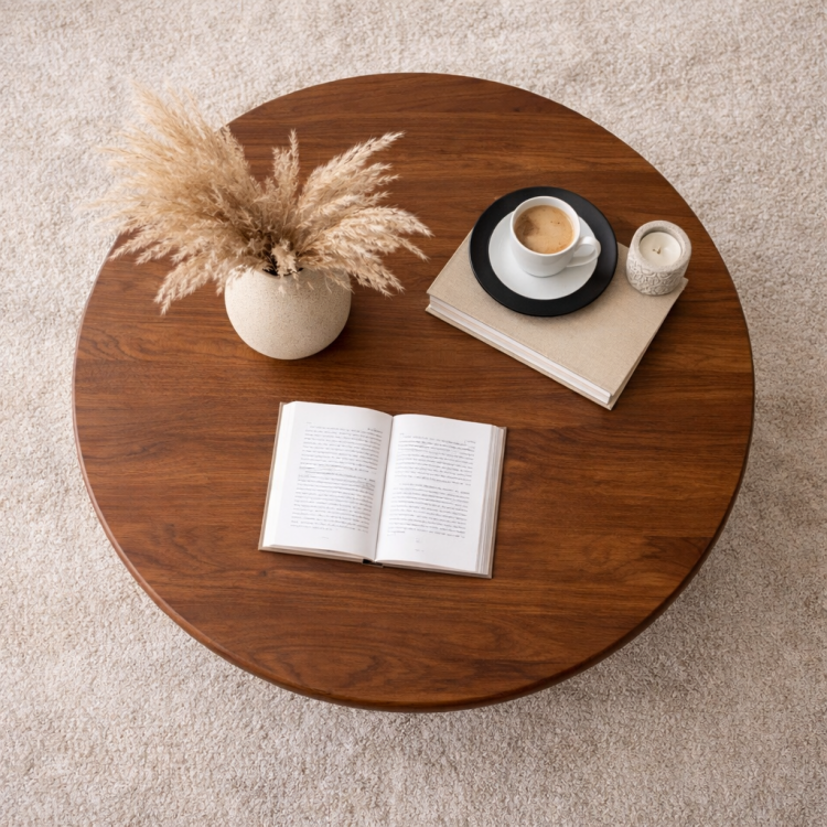 Masif Ahşap Totem Ayaklı Orta Sehpa – Modern Tasarım Yuvarlak Salon Sehpası Masif Ahşap Totem Ayaklı Orta Sehpa – Modern Tasarım Yuvarlak Salon Sehpası