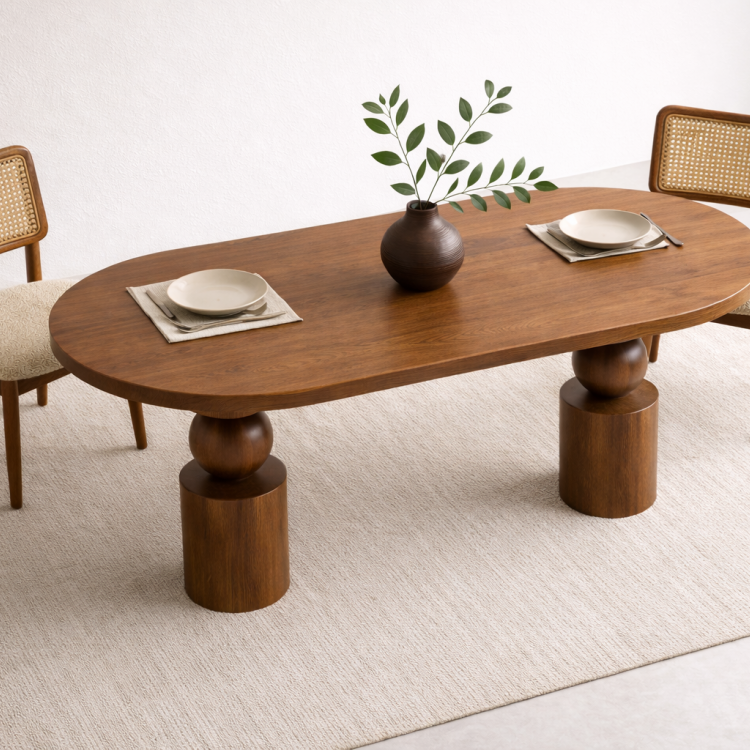 Masif Ahşap Torna Ayaklı Yemek Masası 150x60 cm – Doğal Minimalist Modern Mutfak Masası 4 Kişilik