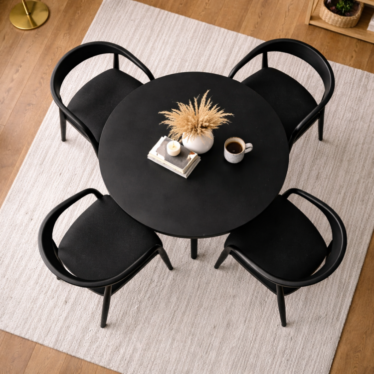 Masif Ahşap Mega Boy 110 cm Yuvarlak Yemek Masası – El Yapımı Estetik Ayaklı