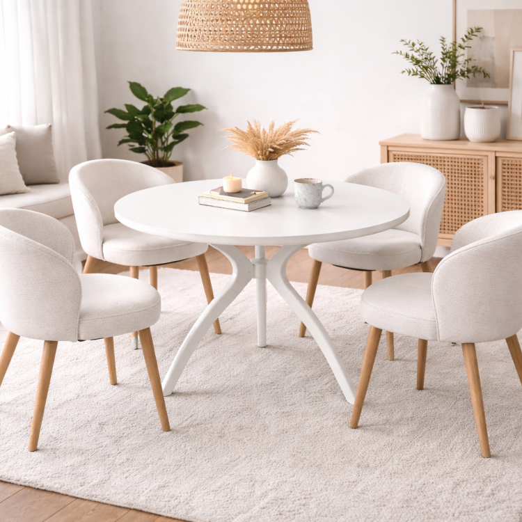 Masif Ahşap Mega Boy 110 cm Yuvarlak Yemek Masası – El Yapımı Estetik Ayaklı