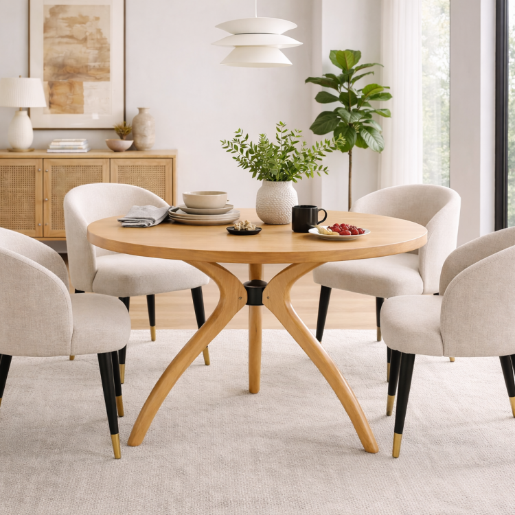 Masif Ahşap Mega Boy 110 cm Yuvarlak Yemek Masası – El Yapımı Estetik Ayaklı