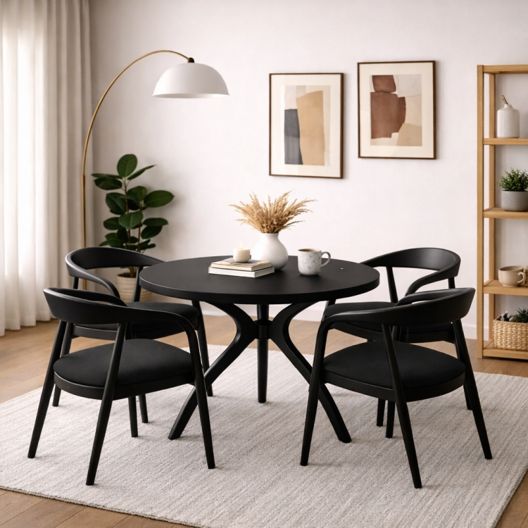 Masif Ahşap Mega Boy 110 cm Yuvarlak Yemek Masası – El Yapımı Estetik Ayaklı