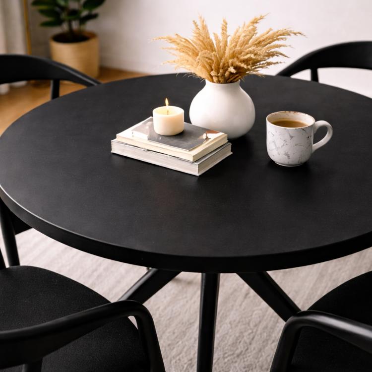 Masif Ahşap Mega Boy 110 cm Yuvarlak Yemek Masası – El Yapımı Estetik Ayaklı