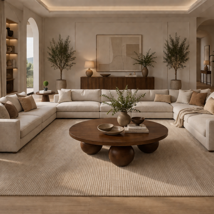 El Yapımı Ahşap Orta Sehpa ve 3’lü Mantar Yan Sehpa Seti – Modern Salon Takımı Minimal & Şık