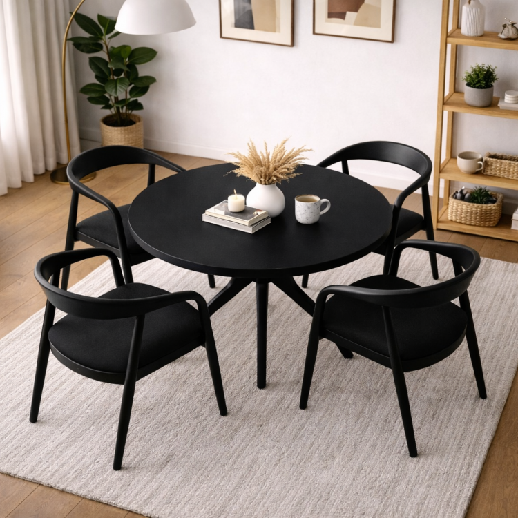 Masif Ahşap Mega Boy 110 cm Yuvarlak Yemek Masası – El Yapımı Estetik Ayaklı