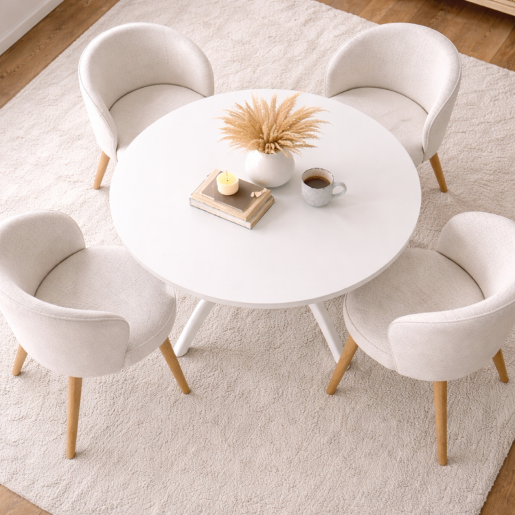 Masif Ahşap Mega Boy 110 cm Yuvarlak Yemek Masası – El Yapımı Estetik Ayaklı