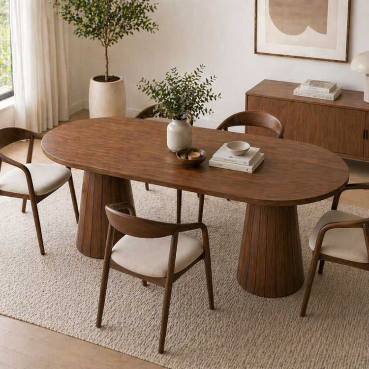 Tamamı Doğal Gürgen Masif Ahşap Yemek Masası 160x90 cm – Oval Modern Tasarım